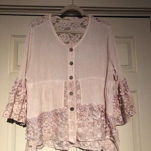 Womens Italian top jacket lace accent button front One size  soft pink pre owned